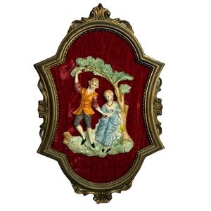 Vintage Empire Wall Art 3D Plaque Picture Rococo Frame Made In Italy Red Velvet